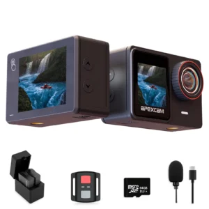 Apexcam Action Camera 4K/60FPS with 64GB SD Card,131FT Waterproof Underwater Camera 48MP Sports Camera WiFi Touch Screen Helmet