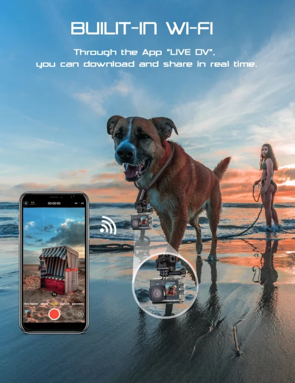 Apexcam Action Camera 4K/60FPS with 64GB SD Card,131FT Waterproof Underwater Camera 48MP Sports Camera WiFi Touch Screen Helmet - Image 2