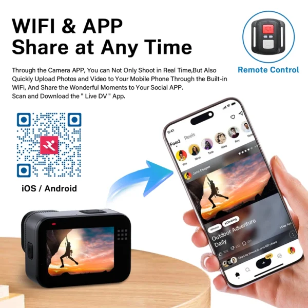 Deelife Action Cam 4K Stabilized Sports Camera WiFi Anti-shake 2inch Touch Screen Waterproof Action Camera with Remote Control - Image 5