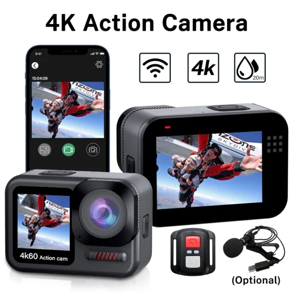Deelife Action Cam 4K Stabilized Sports Camera WiFi Anti-shake 2inch Touch Screen Waterproof Action Camera with Remote Control