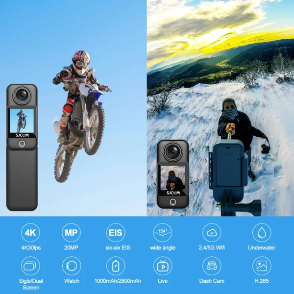 SJCAM C300 Pocket Action Camera 4K FHD With Long Battery Life Video 30M Waterproof 5G WiFi Camera Sport Action Cam - Image 6