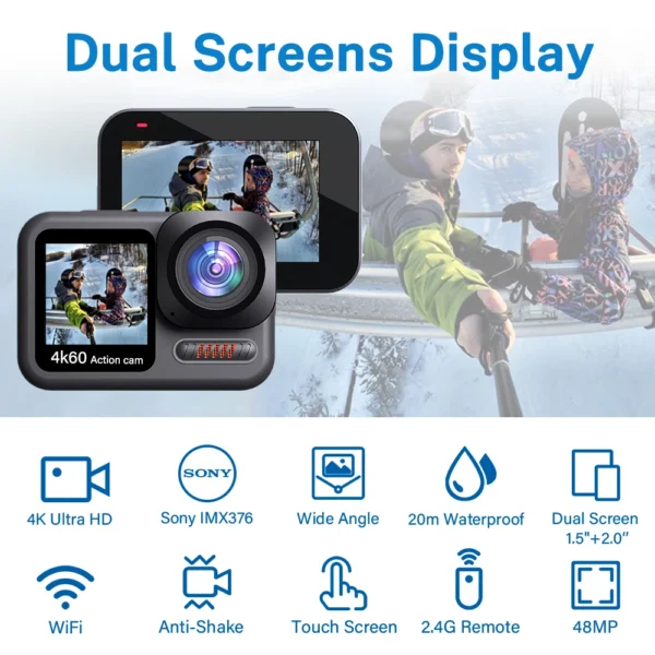 Deelife Action Cam 4K Stabilized Sports Camera WiFi Anti-shake 2inch Touch Screen Waterproof Action Camera with Remote Control - Image 6